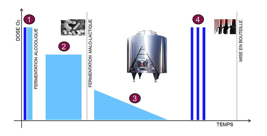 Figura 1 : Las diferentes fases de aporte de oxígeno de forma violenta o controlada. (Fuente : Vivelys)